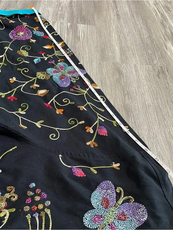 Quacker Factory Black Embroidered Beaded Button Up Blazer Jacket w/ Teal Trim - Picture 5 of 7